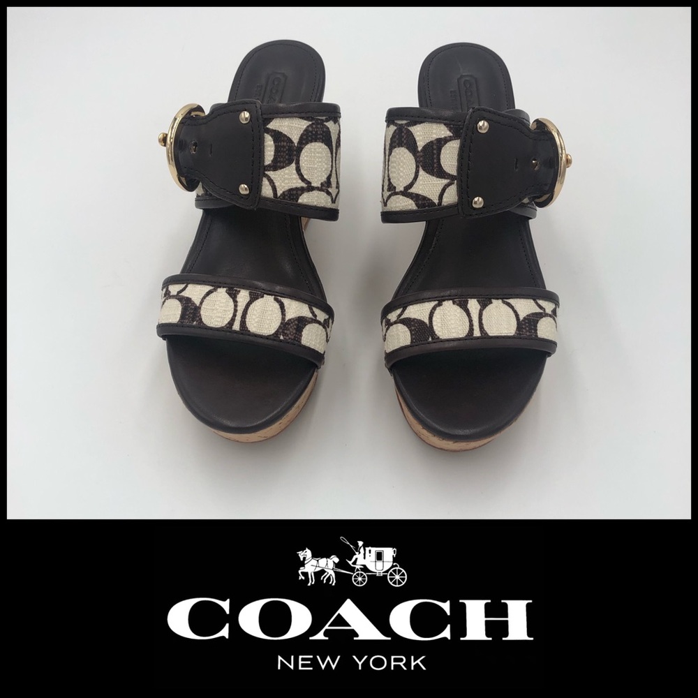 Coach Dark Brown logo Canvas Sandals